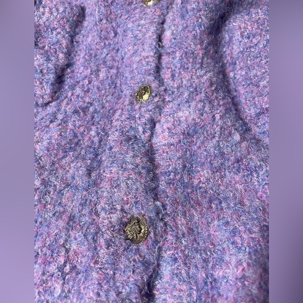 SomeSome Lavender Bouclé Cropped Cardigan Jacket – Free Size Fits US L–XL - Picture 5 of 7